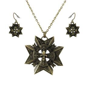 Bronze Star + Fleur de Lis Necklace and Dangle Earrings Set
